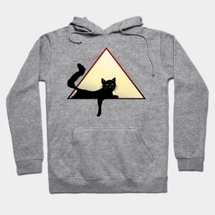 black lounging cat in geometric triangle design art Hoodie